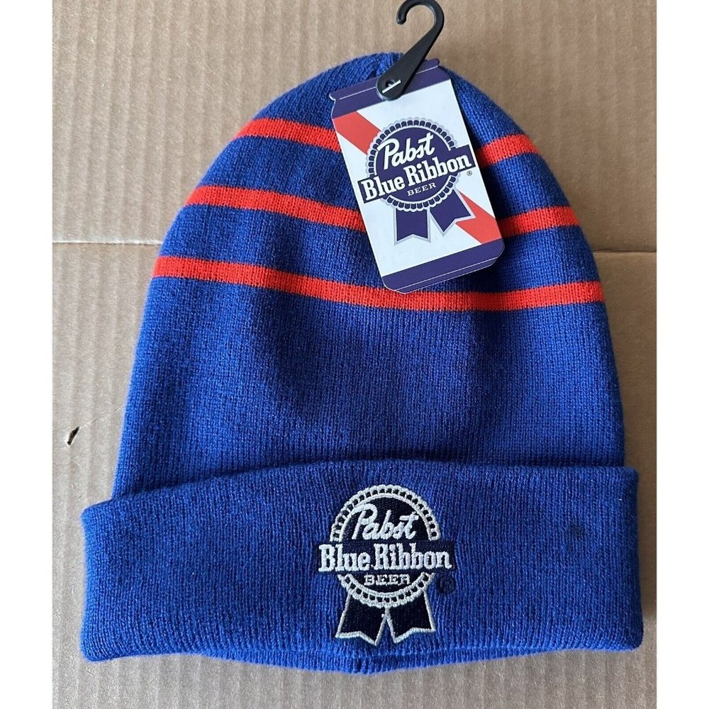 PBR winter hat Pabst Blue Ribbon beer beanie ski RARE promo logo blue red